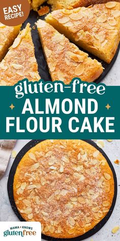 the gluten free almond flour cake has been cut into slices and is ready to be eaten