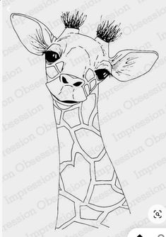 a drawing of a giraffe with its head turned to look like it's looking