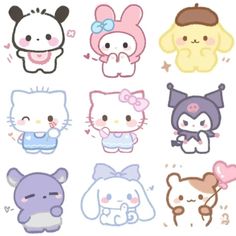 hello kitty stickers are shown in various colors