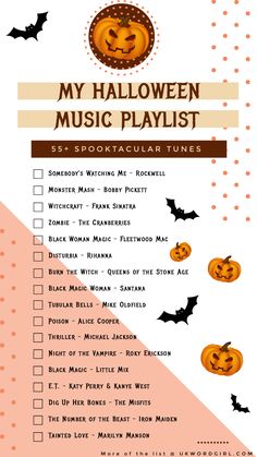 halloween music playlist with pumpkins and bats