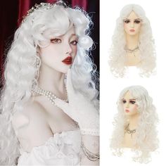 PRICES MAY VARY. Unique Design:24 Inch Long curly white wig with bangs.Create a gorgeous appearance to make you more charming. About this wig: The wig is made of synthetic heat resistant fiber, comfortable and breathable, lightweight, not suitable for entanglement or detachment, and suitable for long term wear. Wig Cap: Breathable rose net, Comfortable, fit the scalp better,making the wig look more realistic and natural. Wig Usage: Perfect for Halloween, masquerade parties, Christmas, anime cosp Gothic Wigs, Long Curly White Hair, C4 Hair, White Hair Wig, Kawaii Hair Tutorial, Fairy Wig, White Bangs, White Curly Hair, Hairstyles Reference