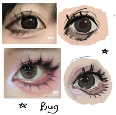 Eye Makeup Drawing Art, Doll Anime Art, Kawaii Eye Drawing, Kawaii Eyes Drawing, Eye Inspo Drawing, Anime Doll Drawing, Jelly Art Style Tutorial, Puririkaaa Art Tutorial, Doll Art Style