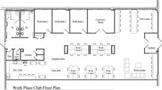 the floor plan for a restaurant with tables and chairs, an office desk, and seating areas