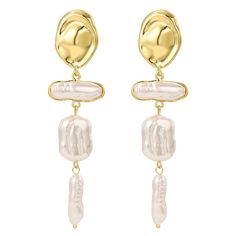 PRICES MAY VARY. Baroque Pearl Earrings: These stunning baroque style women pearl earrings feature large teardrop shaped baroque pearls that exude timeless beauty and enhance your look. You can wear them well for any occasion Excellent Craftsmanship: Each pair of women earrings is crafted from premium alloy materials with a selection of baroque pearls to ensure durability and lasting beauty. Hypoallergenic and suitable for sensitive ears, so you can wear them with confidence. Earrings size is 3. Gold Pearl Drop Earrings, Pearl Earrings Drop, Wedding Pearl Earrings, Large Gold Earrings, Baroque Pearls Jewelry, Pearl Drop Earrings Gold, Earring Fashion, Pearl Earrings Wedding, Pearls Jewelry