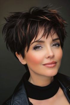 80s hairstyles for women Short Dark Wedding Hair, Short Choppy Bob With Bangs, Short Pixie Cut Black Women, Curls For Medium Length Hair, Black Pixie, Short Spiked Hair, Short Hair Pixie Cuts, Spiked Hair