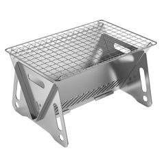 an outdoor grill that is sitting on top of a metal stand with the lid open