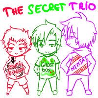 three different colored cartoon characters with the words'the secret trio'in front of them