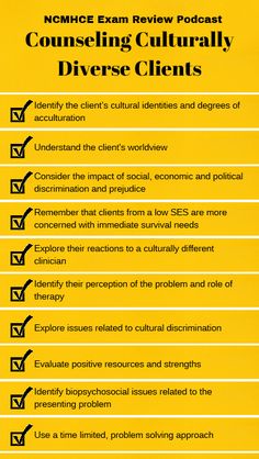 Review considerations when counseling culturally diverse clients in this episode of the NCMHCE Exam Review Podcast.  CEUs are available at AllCEUs.com Solution Focused Therapy, Counseling Office, Black Consciousness, Therapy Counseling