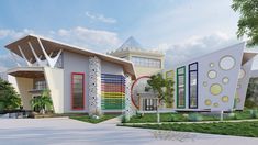 a rendering of a multi - colored building in the daytime