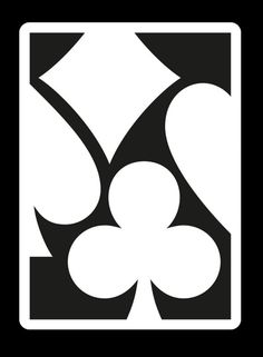 a black and white logo with two playing cards in the shape of four spades