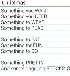 a christmas list with the words, something you want to eat and something to do