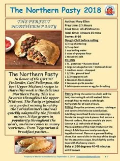 the northern pasty flyer is shown with information about what it's like to eat