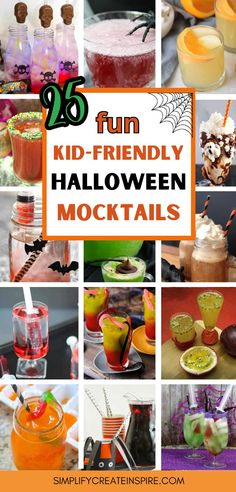 halloween cocktails with text overlay that reads, fun kid - friendly halloween mocktails