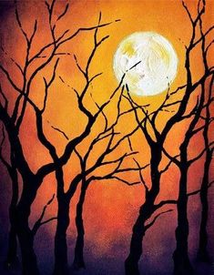 paint by numbers | Full Moon from the Forest | advanced landscapes new arrivals | FiguredArt Halloween Watercolour Painting Ideas, Warm Colour Painting, October Painting Ideas, Halloween Art Lessons, Boom Kunst, Art App, Painting Halloween, Room Dark, Art Pinterest