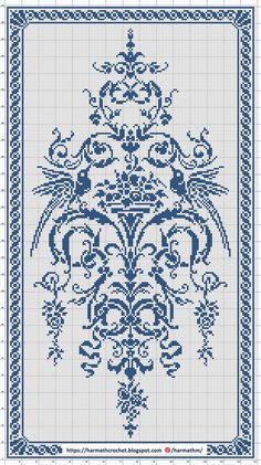 a cross stitch pattern with blue and white designs