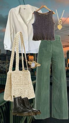 Nyc Ootd, Nature City, Diy Vetement, Estilo Hippie, Green Crochet, Mode Casual, Vintage Nature, Inspo Outfit, Mode Inspo