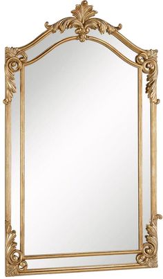 an ornate gold framed mirror on a white background with the reflection of it's own image