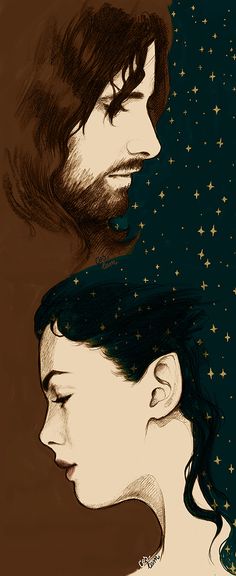 a drawing of a man and woman with stars on their head