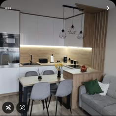 a kitchen and living room are shown in this virtual view from the dining area to the kitchen