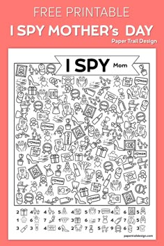 the i spy mother's day coloring page is shown in black and white, with text