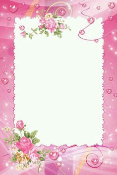 a pink background with roses and hearts on it, as well as an empty space for the text