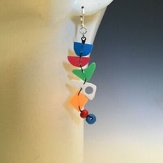 Handmade Upcycled Plastic 3" Dangle Earrings Artsy Modern Mobile Calder Styled  | eBay Modern Multicolor Dangle Jewelry, Handmade Retro Dangle Jewelry, Mid-century Handmade Earrings As Gift, Multicolor Dangle Linear Earrings, Multicolor Dangle Chandelier Earrings, Multicolor Pierced Dangle Chandelier Earrings, Quirky Multicolor Dangle Jewelry, Upcycle Earrings, Artistic Multicolor Dangle Earrings