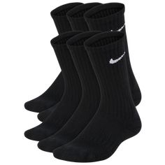 Kids Nike Performance Cushioned Crew Training Socks (6 Pair) feature sweat-wicking technology for moisture management and zonal cushioning for comfort with every step. Lycra® spandex gives you comfortable fit. Dri-FIT technology helps you stay dry and comfortable. Cushioning at key zones for targeted comfort. 80% cotton/18% polyester/2% spandex. Imported. Nike 6 Pack Cushioned Crew Socks - Boys' Grade School - Black / White. Michael Kors Fashion, Kids Training, Nike Socks, School Accessories, Nike Boy, Nike Kids, Grade School, Black White Fashion, Kids Nike