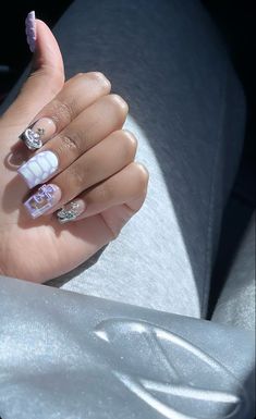 Glittery Acrylic Nails, Plain Acrylic Nails, Blue Acrylic Nails, Nails Design With Rhinestones, Work Nails, Unique Acrylic Nails