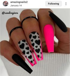 Dope Nail Designs, Neon Nails, Heart Nails, Coffin Nails Designs, Chic Nails, Fancy Nails, Dope Nails, Valentine's Day Nails, Valentines Nails