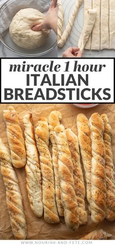 breads and breadsticks on a table with text overlay that reads, how to make your italian breadsticks