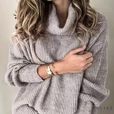 Lasaky - Womens Plus Size Ribbed Turtle Neck Casual Sweater, Long Sleeve Medium Stretch Solid Sweater Fall Outfits For Pictures, Winter Comfy Outfits, Fall Cute Outfits, Outfits For Pictures, Winter Fashion For Women, Long Sleeve Loose Blouse, Ootd Simple, Casual Knitted Sweater, Estilo Hipster