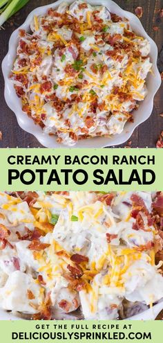 Looking for a 4th of July BBQ party idea? Here's an easy summer salad! It's a go-to side dish for BBQs, picnics, and potlucks. Creamy and tossed with bacon, ranch, and cheddar, this potato salad recipe is delicious all year long! Easy Bbq Side Dishes, Bacon Ranch Potato Salad, Loaded Potato Salad, Spring Side Dishes, Ranch Potato Salad, Cookout Side Dishes, Bbq Side Dishes, Potato Salad Recipe, Side Dishes For Bbq