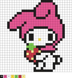 a cross stitch pattern with a skull wearing a pink hat