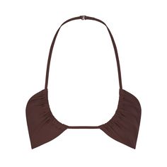 Brown Swimwear With Built-in Bra For Pool, Chic Seamless Halter Top For Beach, Chic Bra-friendly Halter Top For Poolside, Chic Triangle Halter Top For Sunbathing, Brown Triangle Halter Top For Beach Season, Brown Triangle Halter Top For Vacation, Chic Seamless Halter Top For Vacation, Brown Halter Top For Beach Season Vacation, Chic Halter Top With Built-in Bra For Poolside