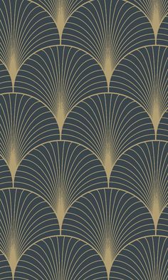 an art deco wallpaper design in gold and grey with fan shapes on the back