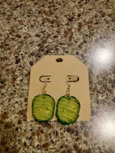 Resin pickle earrings are lightweight and simply adorable for any pickle lover. Cute Fun Earrings, Pickle Party Decorations, Cute Earring Ideas, Pickle Outfit, Pickle Accessories, Pickle Keychain, Cool Earrings Unique, Pickle Earrings, Silly Earrings