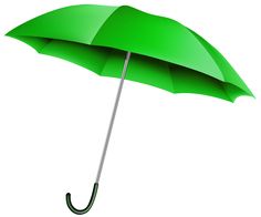 an open green umbrella with a metal handle on a white background, it is isolated from the ground