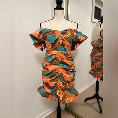 Condition: Very Good Cleobella A-Line Dress Orange Printed Ruffle Embellishment Short Sleeve With V-Neck Concealed Zip Closure At Side Printed Mini Dress, A Line Dress, Mini Dress, Womens Dresses, Women Shopping