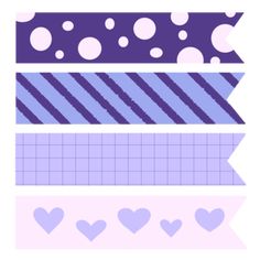 purple and blue ribbons with hearts on them are arranged in the shape of rectangles