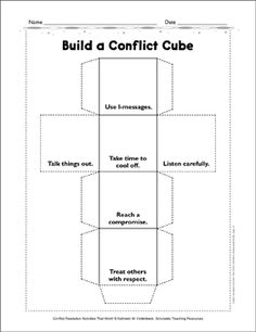 an image of a conflict cube with the words build a conflict cube on it and instructions to