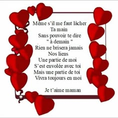 a frame with hearts in it and the words, meme's l'une faut tacher