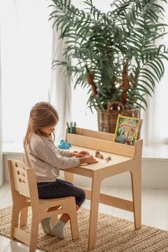 Board game table and chair Montessori furniture Desk | Etsy Montessori Pedagogy, Toddler Play Table, Montessori Table And Chair, Baby Bookshelf, Game Table And Chairs, Montessori Table, Kids Playrooms, Kids Desks, Bureau Decor