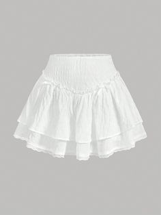 Women High Waisted Multi-Layered Ruffle Pleated Skirt With Versatile Style White Casual   Woven Fabric Plain Layered/Tiered Non-Stretch  Women Clothing, size features are:Bust: ,Length: ,Sleeve Length: Cute White Skirts, Cute Clothes Shein, Beachy Skirts, Fluffy White Skirt, Fairycore Skirts, Lace White Skirt, White Ruffled Skirt, Preppy Skirts, Basic Skirts