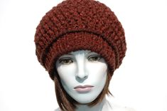 "Knit beret. Classic and simple yet fashionable and elegant slouchy beret. The wool beret is soft and stretchy and will suit any head size. Hat circumference:21\"-13\" Hat hight: 10\" In the picture the beret is in red color but other colors are also available, if they are not in the shop, write to me. https://www.etsy.com/shop/GreenCatStudio?ref=seller-platform-mcnav&section_id=14355600 Depending on the display color can vary. Hand wash or machine wash by itself on delicate setting in lukew Casual Brown Beret For Winter, Casual Brown Winter Beret, Knitted Yarn Beret One Size, Casual Yarn Beret, One Size Knitted Beret Cap, Casual Hand Knitted Beret One Size, Slouchy Casual Beret For Winter, Casual Hand-knitted Beret One Size, Trendy Brown Winter Beret