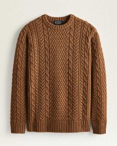 A bestselling, machine-washable wool crew, with textured cables and honeycomb stitches derived from classic Fisherman sweaters. Crafted using warm, durable New Zealand wool. Ribbed neck, cuffs and hem. 100% wool. Machine wash. Imported. | MEN'S SHETLAND COLLECTION FISHERMAN SWEATER Sweater Knitting Patterns For Men, Fisherman Outfits, Aesthetic Knitwear, Mens Wool Sweaters, Fisherman Aesthetic, Fisherman Sweaters, Fisherman Outfit, Fisherman's Sweater, Mens Cable Knit Sweater