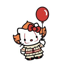 hello kitty with red balloon in her hand and the words instant printable on it