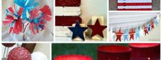 red, white and blue decorations are featured in this collage