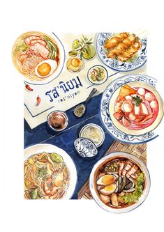 Ros'Niyom Thai Restaurant Menu Design :: Behance Thai Restaurant Menu, Thai Food Menu, Thai Menu, Menu Illustration, Restaurant Poster, Food Sketch, Food Menu Design