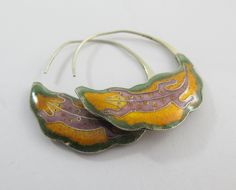 Silver Enamel Hoop Jewelry, Silver Hoop Enamel Jewelry, Nickel-free Enamel Retro Jewelry, Laurel Burch, The 80's, Yellow And Green, Silver Enamel, Green Background, Exquisite Design