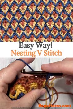 someone is crocheting an easy way to nesting v stitchs with yarn